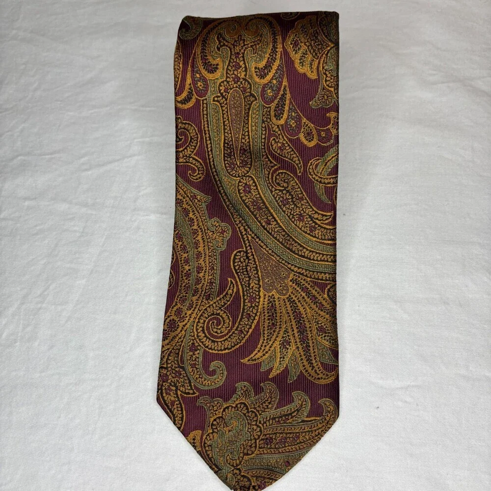 J.Z.Gallery Collection All Silk Burgundy Gold Paisley Tie Mens Lancaster Necktie